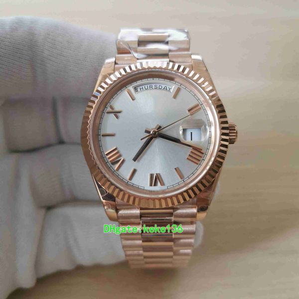 

bpf men wristwatches 40mm 228235 calendar day date stainless roman white dial rose gold two tones mechanical automatic mens watch watches, Slivery;brown