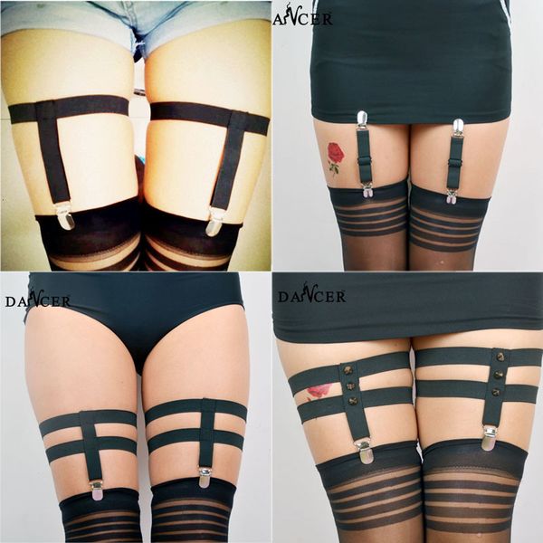

harajuku punk leg cage thigh fetish garter metal clips stockings suspenders women belt p0088, Black;white