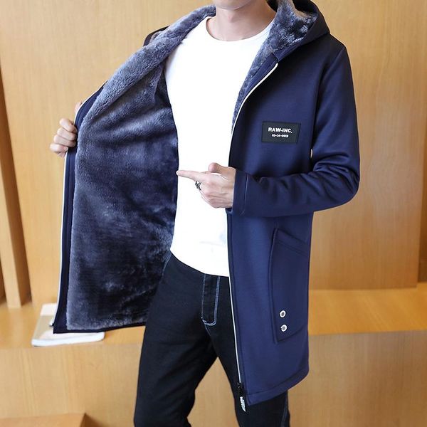 

2020 autumn winter men's windbreaker jacket long hooded plush thick coat winter fashion warm coats jacket casaco masculino -5xl, Tan;black