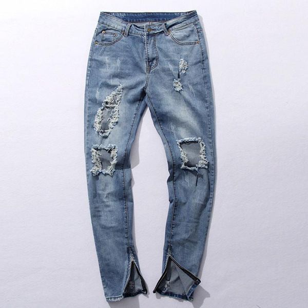 

wholesale-new hi-street men's blue ripped jeans men plus size 30-36 fashion male distressed skinny jeans destroyed denim jeans pants11