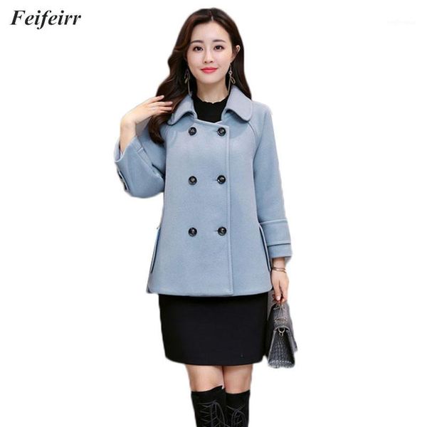 

winter new women korean version nine-point sleeve short jacket fashion leisure double breasted loose woolen coat1, Black