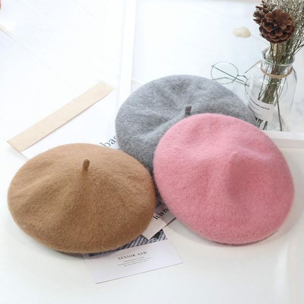 

beanie/skull caps women girl french artist warm wool winter beanie hat cap vintage plain beret hats solid color elegant lady ax121205, Blue;gray