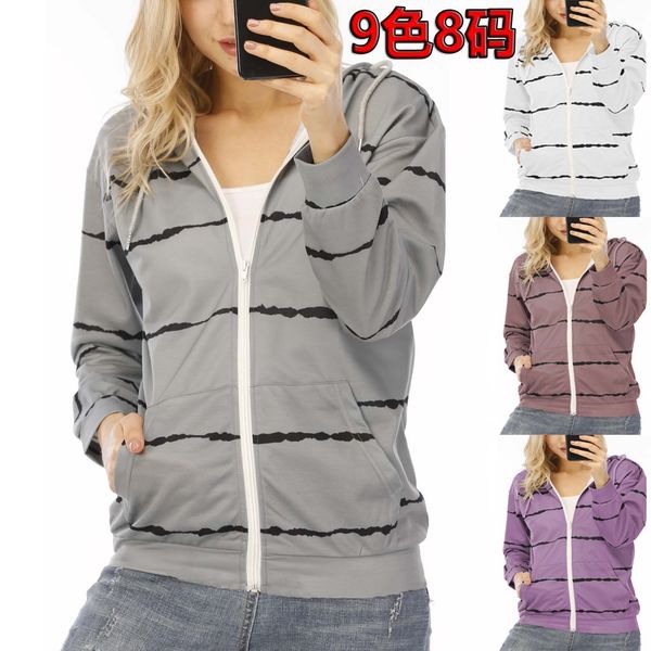 

aw2020 new hoodie women's striped cardigan sweater oversize jacket, Black