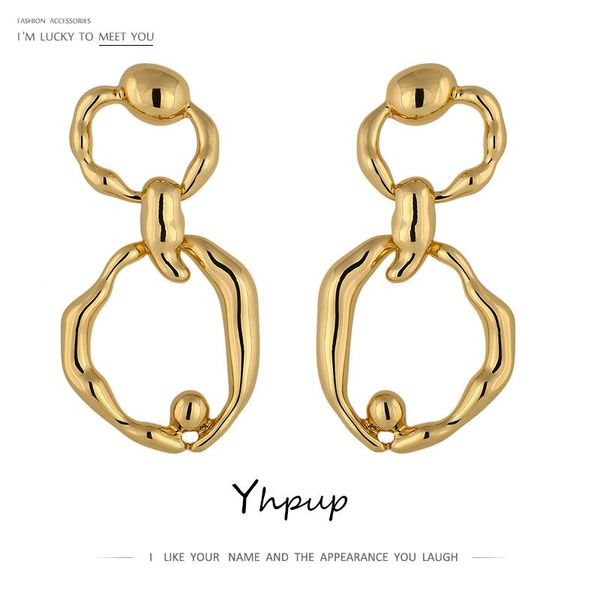 

dangle & chandelier yhpup minimalist round drop earrings charm copper metal texture jewelry for women boucle d'oreille bijoux femme, Silver