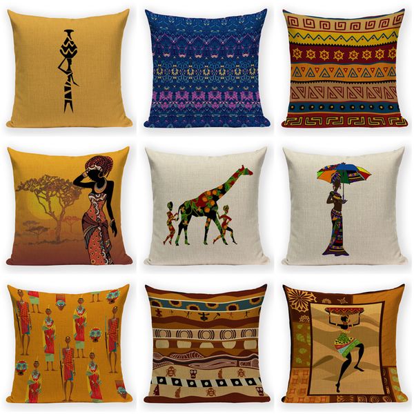 

african woman cushion cover dancing lady africa geometric pillow covers ethnic abstract sofa decor throw pillow cases almofadas