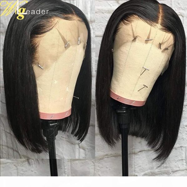 

4 wigleader summber short bob cut preplucked glueless lace frontal wigs side middle bob hair wigs, Black