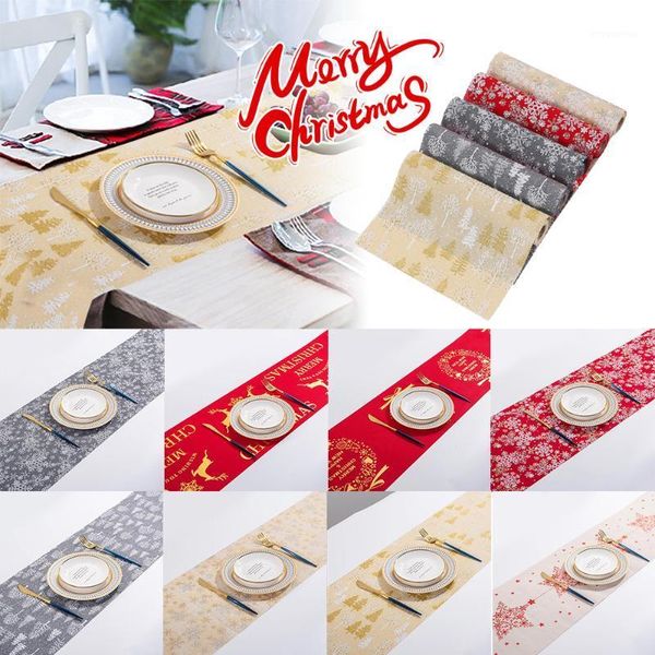 

1pc 28x270cm merry christmas red snowflake snowman table cloth long table runner cloth 270cm home decor cover1