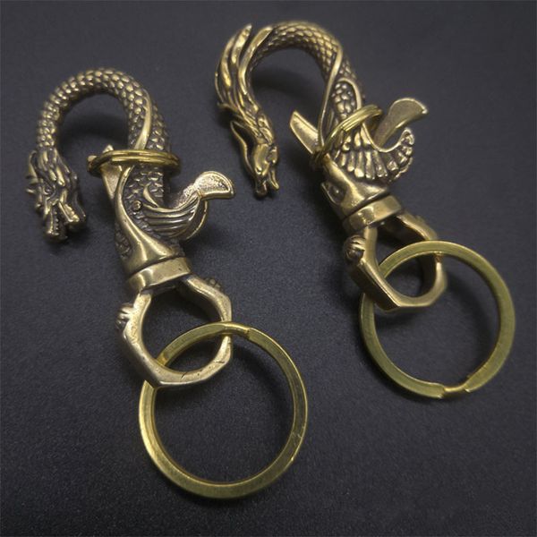 

copper dragon head craft keychains lobster clasps chain buckle bronze vintage metal car key chains gift diy access, Slivery;black