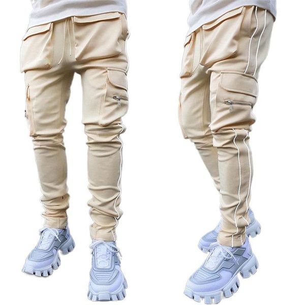 

men's pants mens cargo gyms fitness sportswear skinny trouser men casual jogger hop streetwear joggers sweatpants, Black