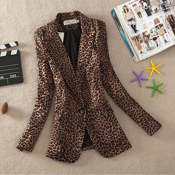 

new 2021 autumn leopard small suit female jacket korean version long section fashion slim one button long sleeve women blazer, White;black