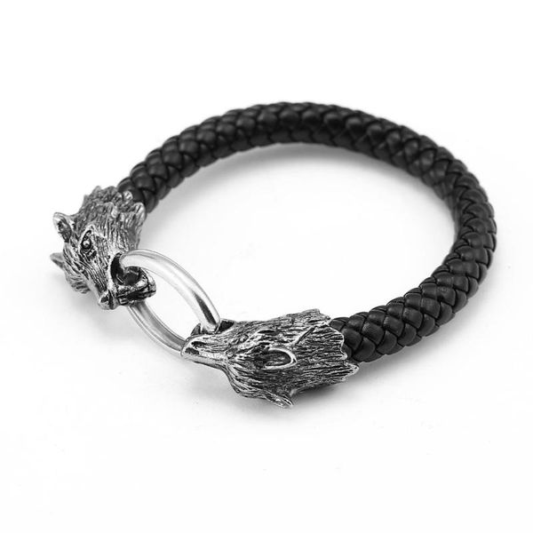 

charm bracelets wholesale men stainless steel leather jewelry male wolf head charms bangles wristband pulseira punk, Golden;silver