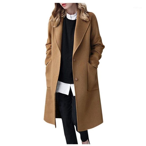 

womens winter lapel button long trench coat jacket ladies overcoat outwear abrigos mujer invierno 2020 w10021, Black