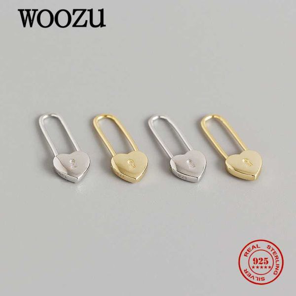 

woozu real 925 sterling silver geometric pin peach heart pendant drop earrings for women bohemian party noble punk jewelry gifts
