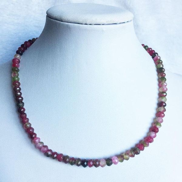 

4*6mm tourmaline color natural stone necklace handmade cut small bead fashion jewelry gift for mother daughter, Silver