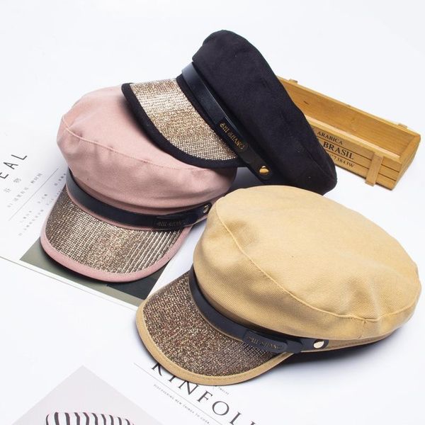 

2020 new beret ladies autumn pure cotton warm navy hat retro british style octagonal hat painter1, Blue;gray