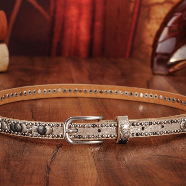 

luxury rivet punk rock belt pin buckle pu leather handcrafted cintos women female hip hop strap thin dress belts 201120, Black;brown
