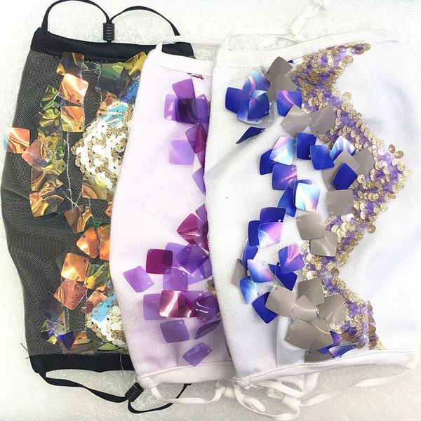 

factory party designer masks bling mask cotton pm2.5 filter protective washable reusable women colorful sequins adjustin