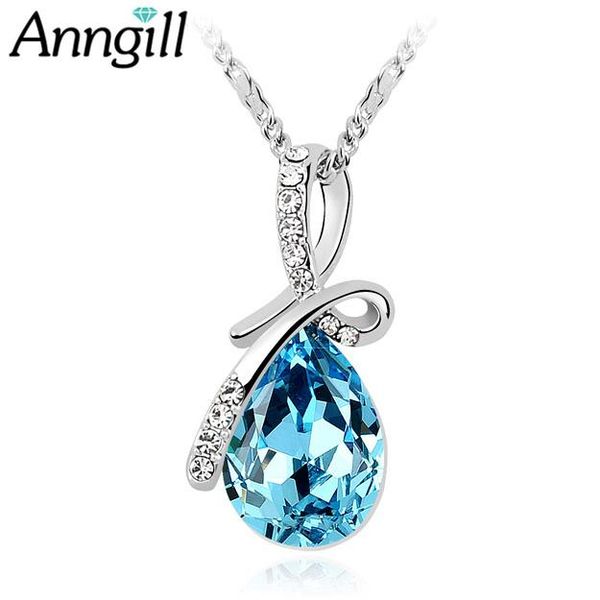 

pendant necklaces anngill 100% original crystals from women party chain collares jewelry valentine's day gift, Silver