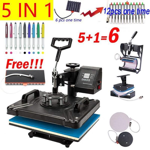 

printers 5 in 1 combo heat press machine sublimation transfer for t shirt/plate/mugbottle/pen/cap/phone case1