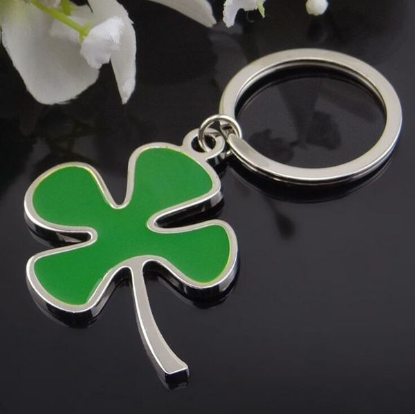 

fashion grass green stainless steel four leaf clover lucky key chain jewelry, Silver