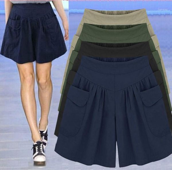 

women 2020 summer high waist solid casual loose shorts female elastic straight shorts with pocket short pants plus size 6xl y1401, White;black