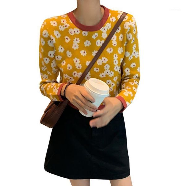 

women's sweaters women autumn winter simple sweet long sleeve cute floral print casual loose round collar sweater1, White;black
