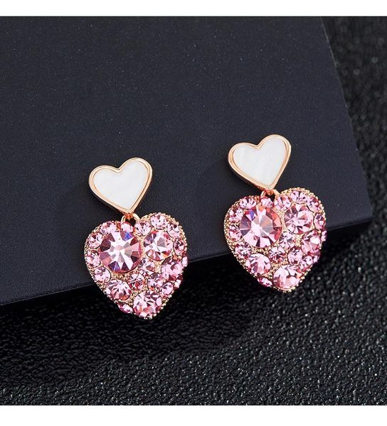 

shiny side new fashion brand jewelry elegant crystal heart stud earrings for women simple tiny gift earrings ing, Golden;silver