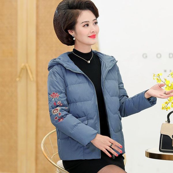 

elderly cotton clothes women fashion embroidered cotton coat winter clothing down cotton-padded clothes casual with cap l7811, Black
