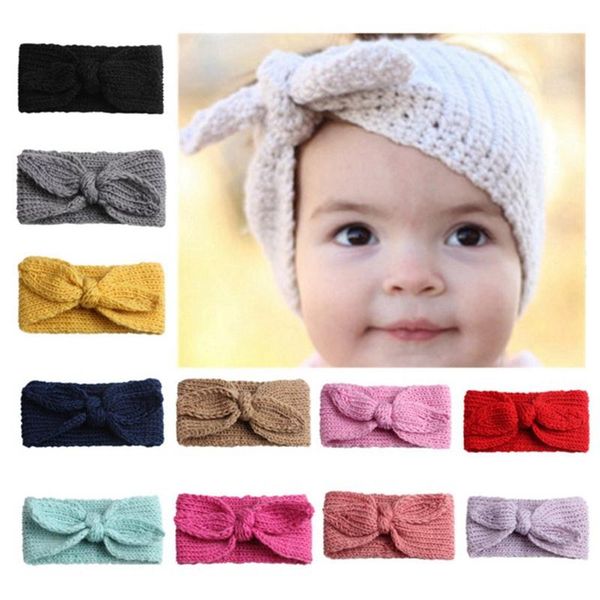 

kids girl headband bunny ears knitted headband solid color knot turban baby headwrap ear warmer fashion hair accessories 12 colors, Slivery;white