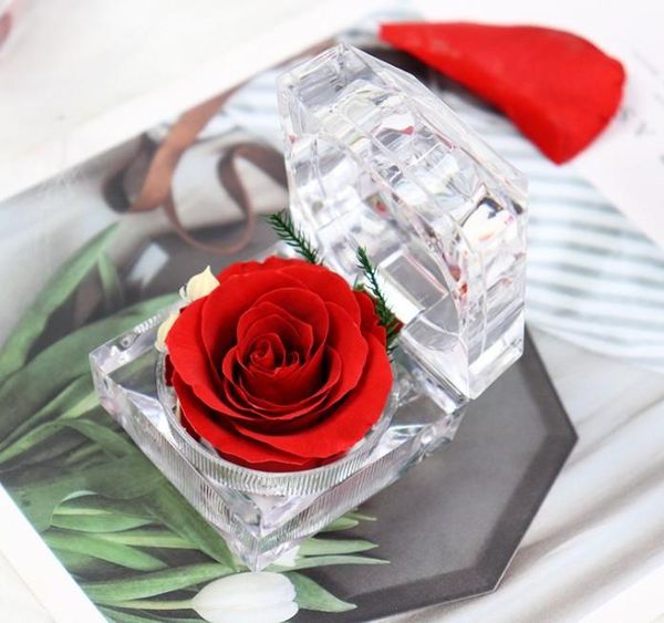 

transparent rose jewelry box valentine's day acrylic ring box birthday girlfriend gift decorative flowers 5 colors1