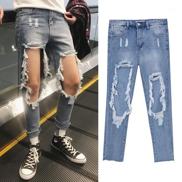 

spring dew leg big hole wash to make old jeans pants men's pants1, Blue