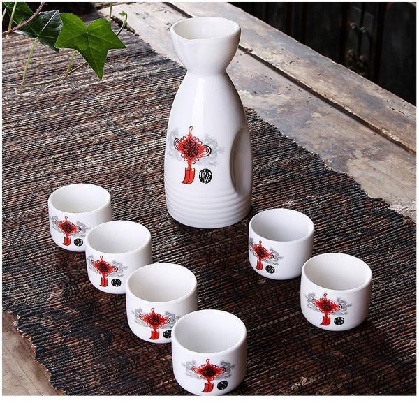 

japanese sake set, 7 pieces sake set hand painted design porcelain pottery traditional ceramic cups crafts wine glasses sqcyuh