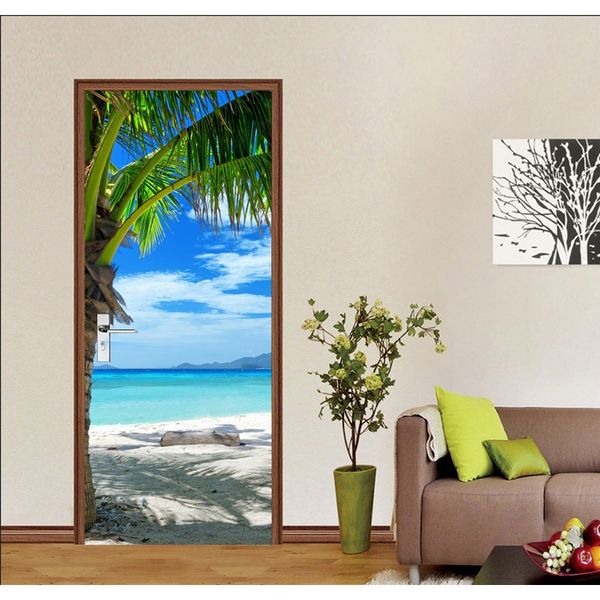 

77x200cm 3d-ландшафтные дверные наклейки для гостиной спальня diy пвх самоклеющиеся обои домашнее декор водонепроницаемая роспись наклейка f