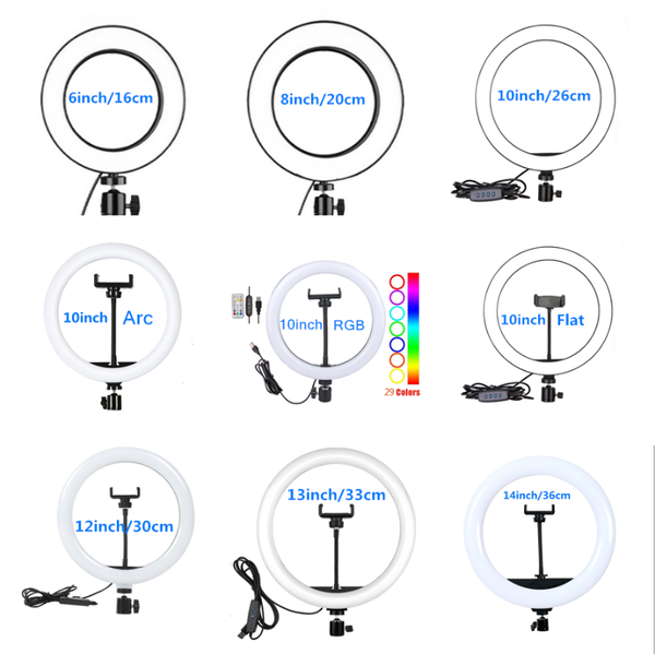 

flash heads pography lighting 8inch 10inch 12inch 14inch led ring light lamp phone clip youtube video live po studio makeup
