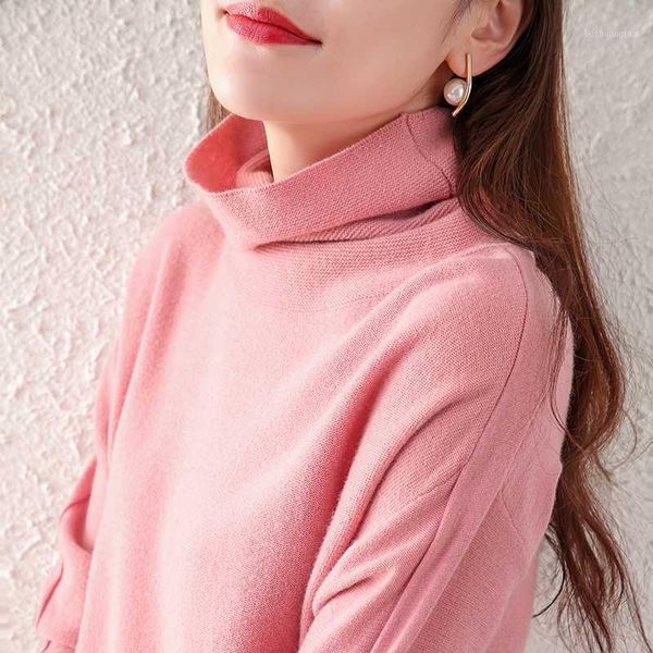 

lhzsyy 2020 autumn new pile pile collar knitted sweater women high neck cashmere loose fit pure wool fashion bottoming shirt1, White;black