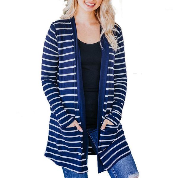 

autumn european and american new style women's blouse printed striped mid-length long-sleeved women's cardigan1, White