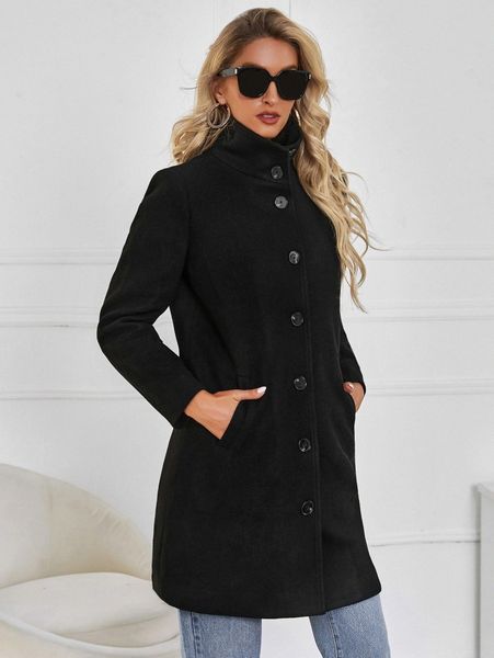 

dual pocket single breasted overcoat h58q#, Black
