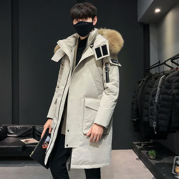 

2020 new men's down jacket long over the knee big fur collar thickened warmth casual loose jacket to overcome puffer jacket q1209, Black