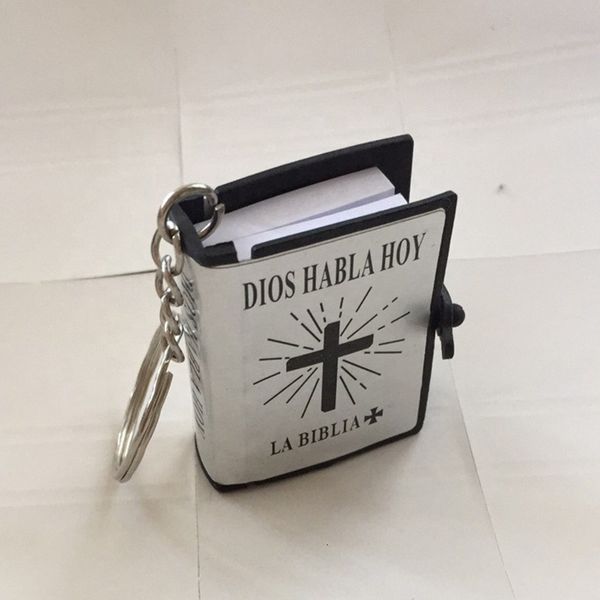 

3d mini book spanish holy bible key wholesale chain, Silver