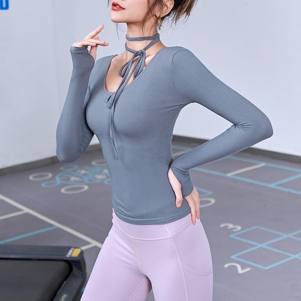 

фитнес одежда женская чистая красная осень и зима бегущая футболка с длинными рукавами йога одежда быстрый сушка узлостойкий тонкий, White;red