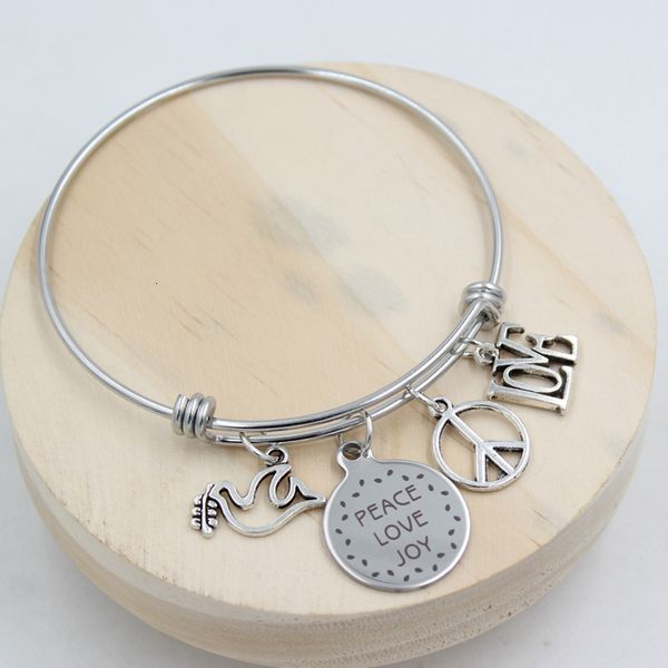 

ecrnwire steel new adjustable expandble arrival stainless love joy peace sign dove charm bracelet bangle women jewelry