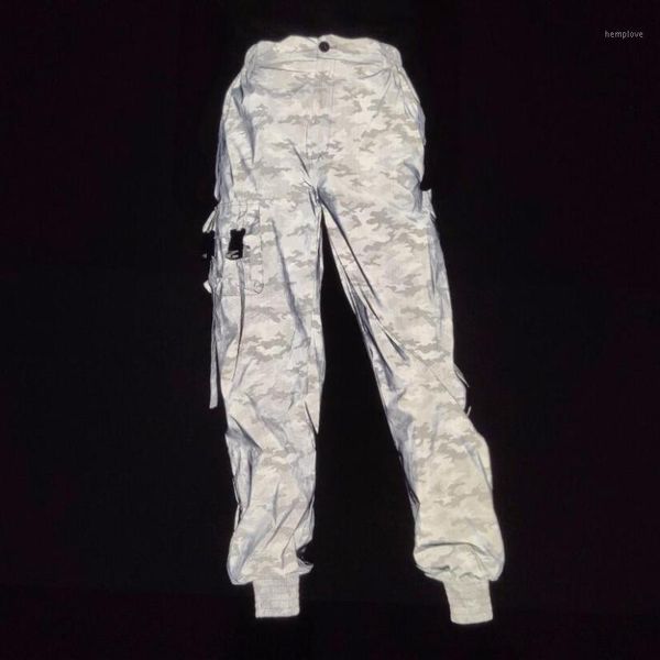 

women high waist reflective casual gray solid pants streetwear cargo pants loose jogger trousers women 2020 sweatpants1, Black