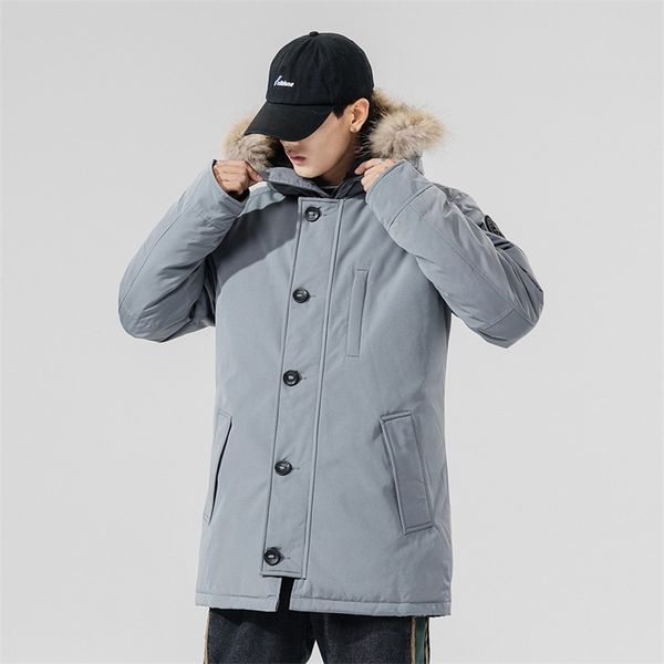 

autumn and winter outdoor men's jacket coat fashion big fur hood fur collar down jacket slim casual hiver parka, Black
