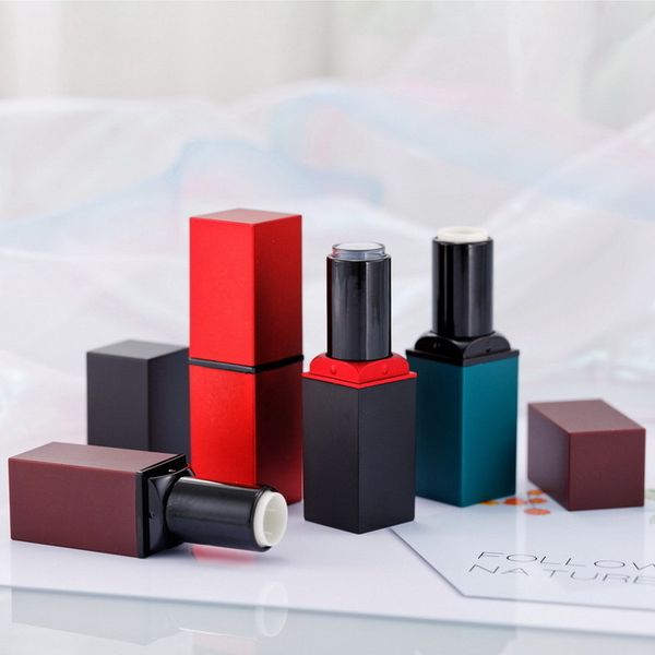 

100pcs black red square empty lipstick tubes refillable diy gloss lip containers cosmetic tool 12.1mm