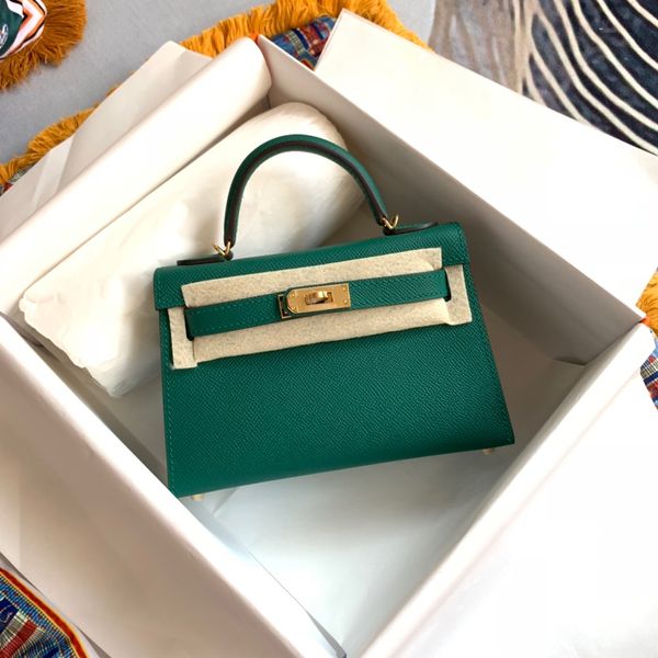 

19.5cm mini totes handmade quality luxury shoulder bag malachite handbag designers purse epsom leather wholesale price wax line stitching wh