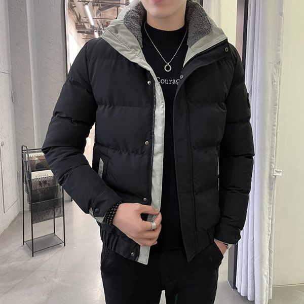 

2021 new autumn and winter leisure cotton padded cloth men's down bread stand collar et, Black