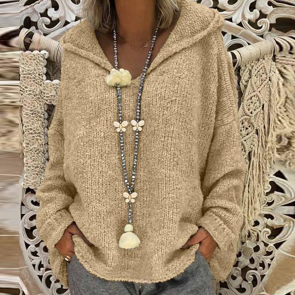 

solid color sweaters women fashion loose large size hood long sleeves sweater pullover mujer moda 2021 invierno1, White;black