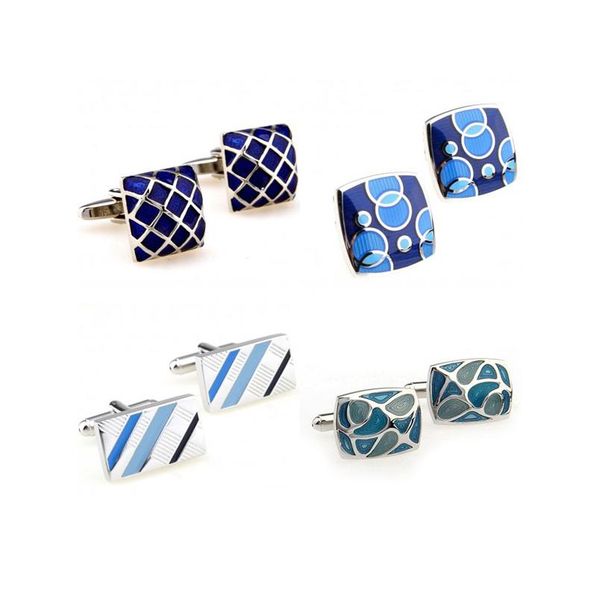 

blue color enamel cufflink cuff link bbyvsz, Golden;silver