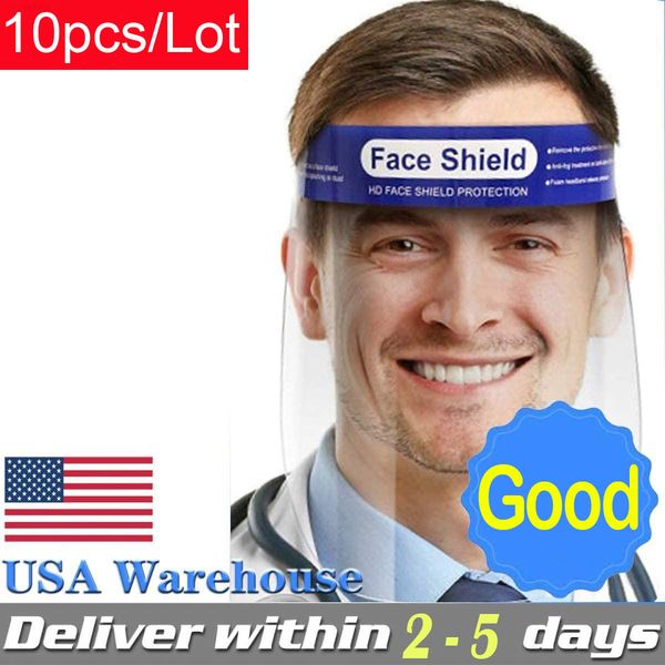 

full 10pcs/lot protective shield clear mask anti-fog face masks transparent visor protection safety us warehouse