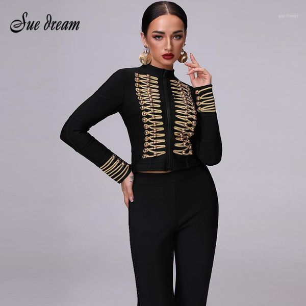 

2018 spring new women jackets long sleeves o neck fashion zipper beading coats club celebrity party black jacket vestidos1, Black;brown
